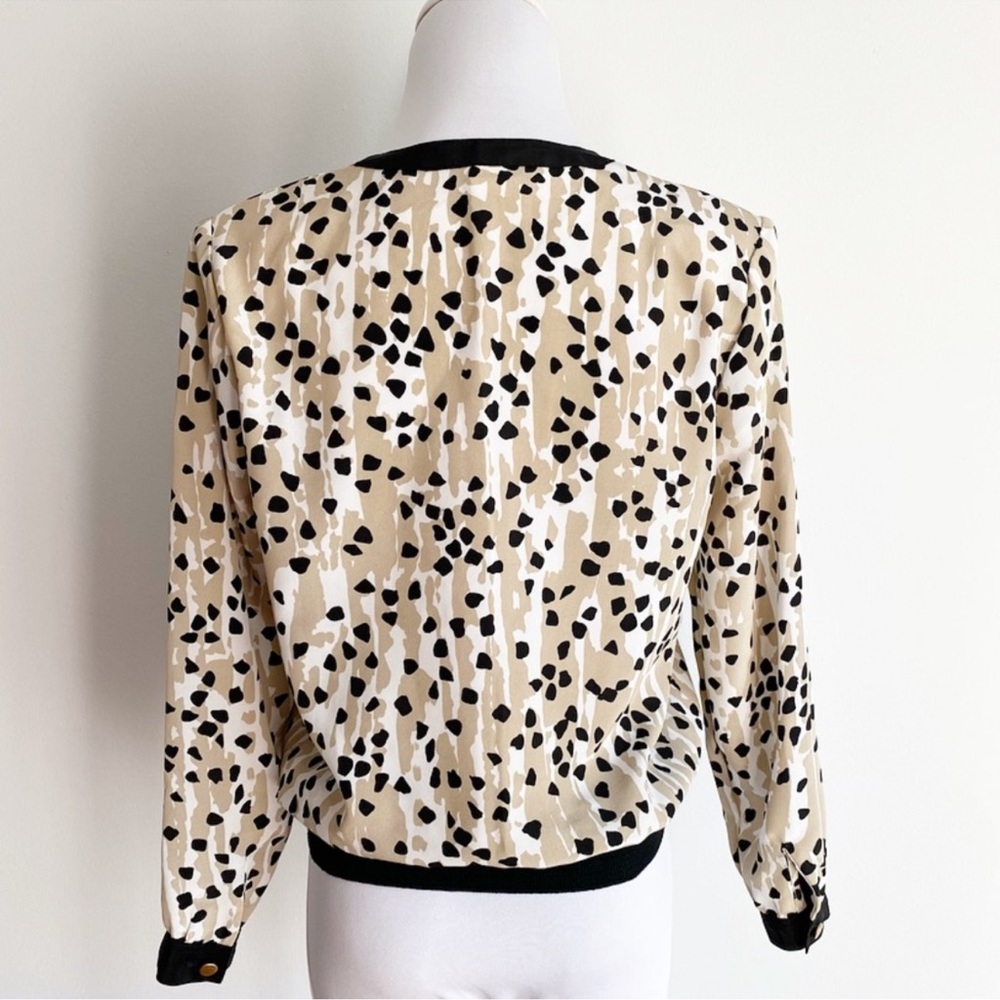 Vintage Andrea Gayle Tan Spotted Prints Button Up Bomber Blouse - Picture 3 of 14